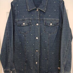 NWOT - Quacker Factory "DreamJeannes" Stretch Knit Denim Jacket Denim Blue - L
